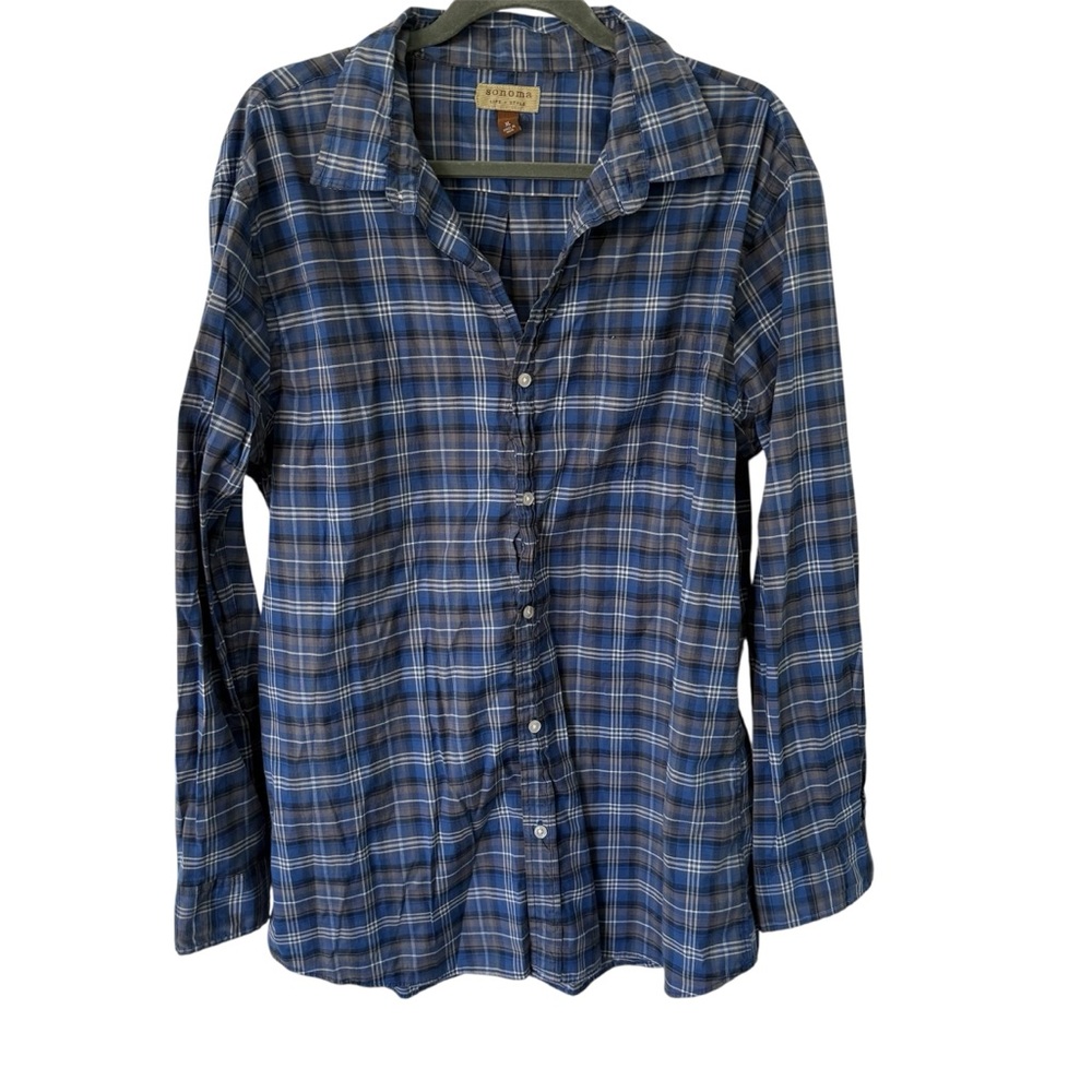 Sonoma Men's Blue Plaid Button Down XL